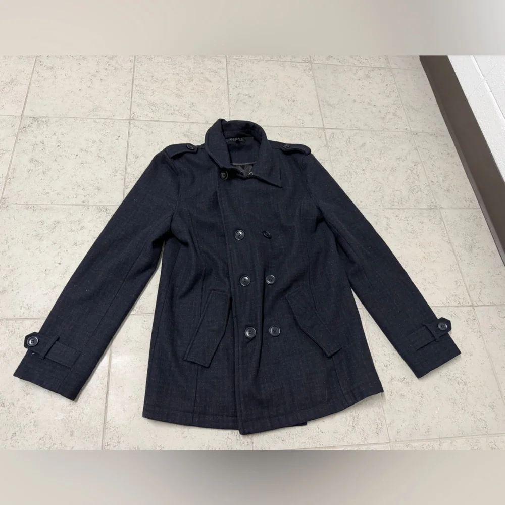 21men Men's Double-Breasted Pea Coat in Navy Blue